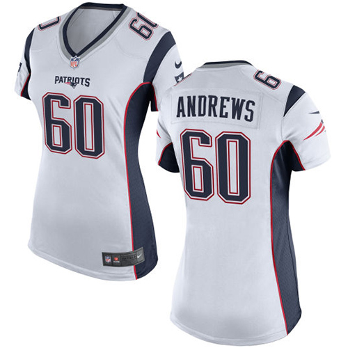 Women's Limited David Andrews Nike Jersey White Road - #60 NFL New England Patriots